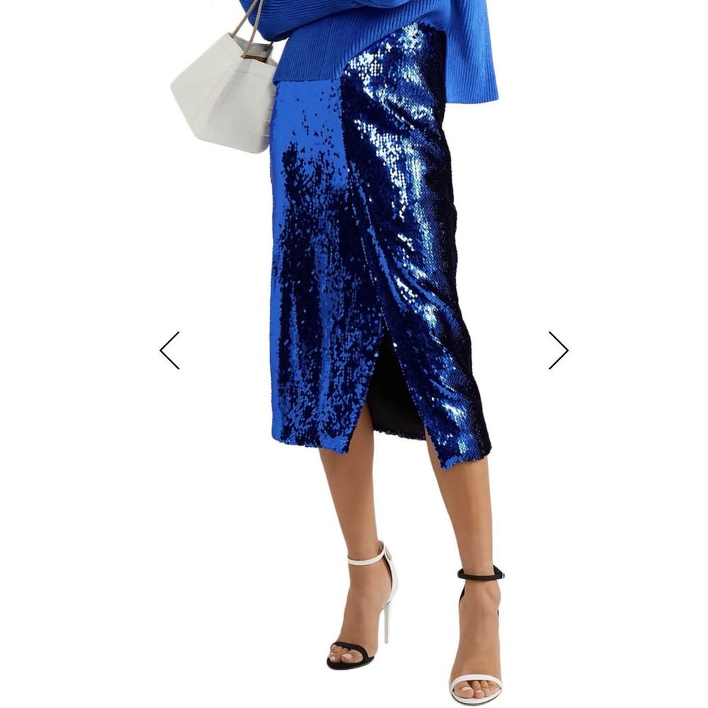 Sally Lapointe Sequin Pencil Skirt Glam Royal Blue Size 4